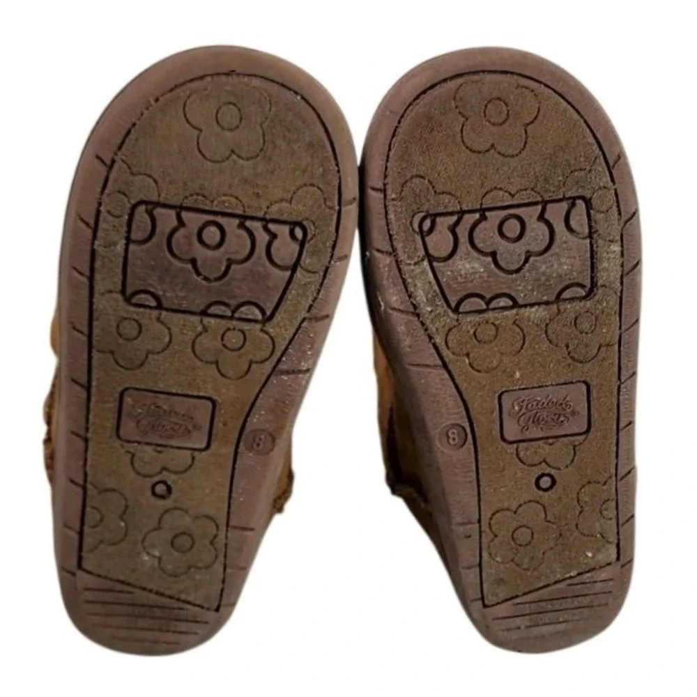 Kids Brown Faux Fur Lined Boots Heart Buckle Cozy‎ Winter Warm Size 8